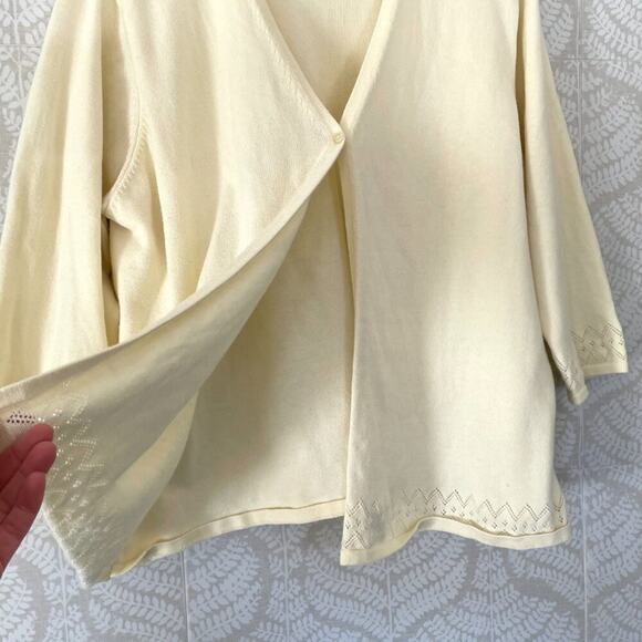 Pale Butter Yellow 3/4 Sleeve Cotton Blend Mock Shirt/Top Cardigan Combo/Set 2X - Picture 3 of 12